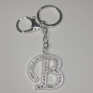 Letter B Initial B Alphabet B Rhinestone Silver Key Chain Bag Charm